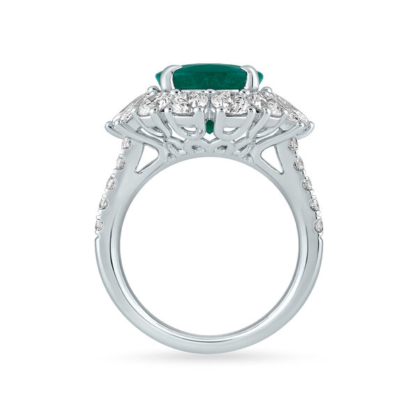 Emerald Oval-Cut Ring with Diamonds in White Gold