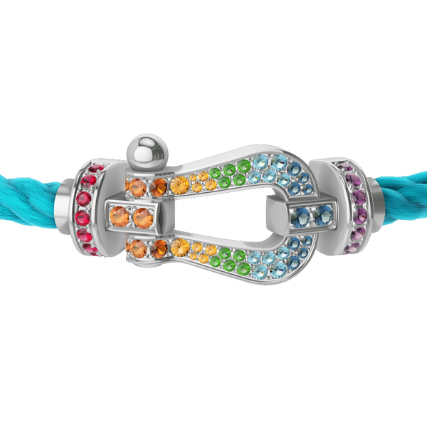 Force 10 Large White Gold and Multi-Stone Pavé Cable Bracelet