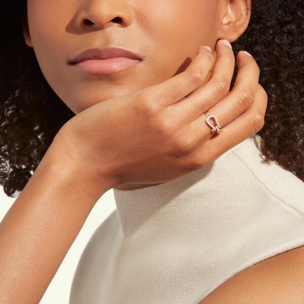 Bague Force 10 en or rose avec pavé de diamants, moyen modèle