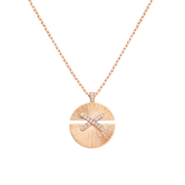 Pendentif Sunray Jeux De Liens Harmony en or rose avec pavé de diamants, moyen modèle
