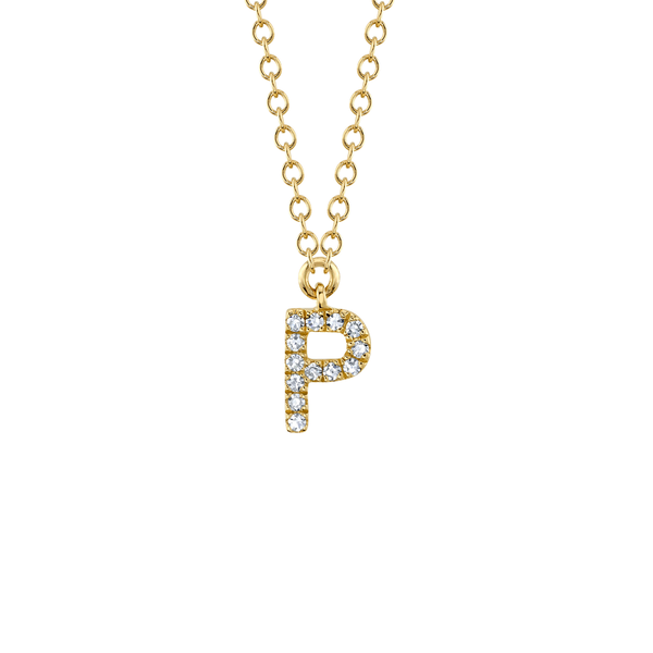 Collier initiale lettre P en or jaune avec pav&eacute; de diamants