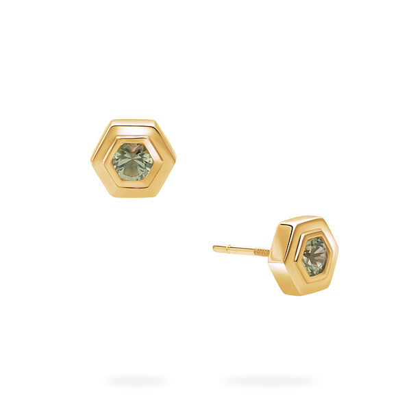 Yellow Gold Birthstone Earrings, Peridot