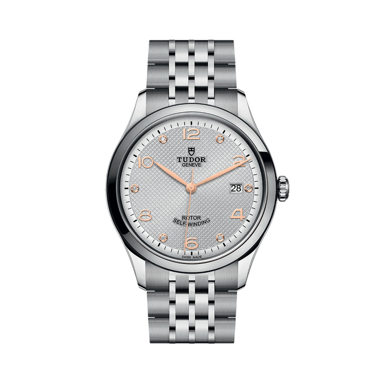 maison birks tudor 1926 39 mm steel case silver diamond set dial steel bracelet m91550 0003 image number 0