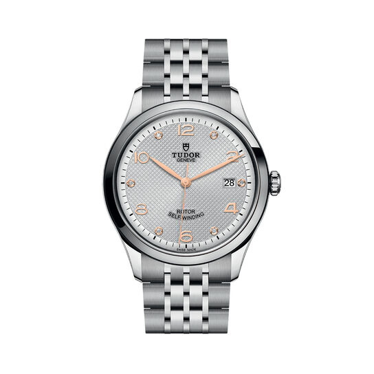 maison birks tudor 1926 39 mm steel case silver diamond set dial steel bracelet m91550 0003 image number 0