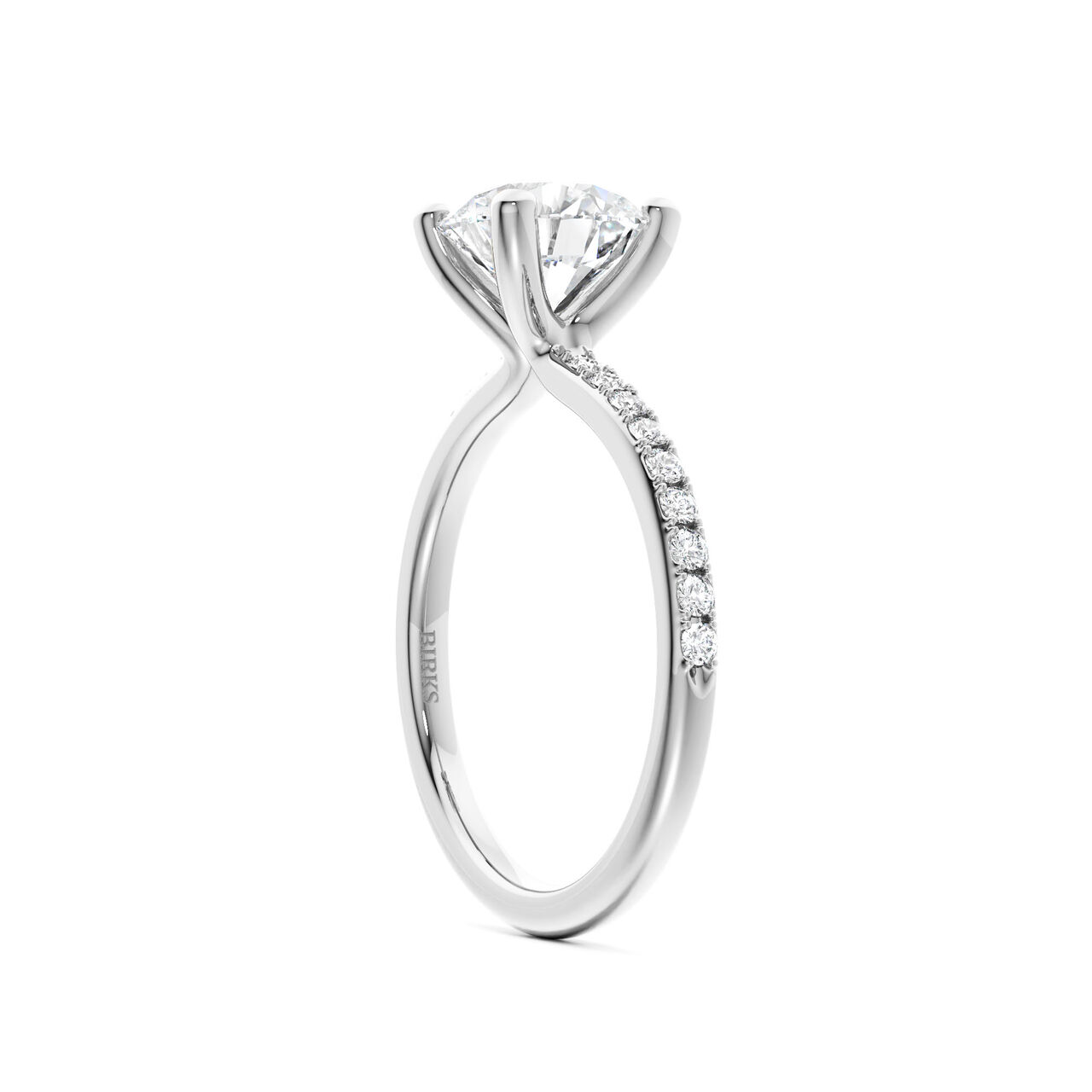 Birks Ros&eacute;e du Matin Round Solitaire Diamond Engagement Ring with Diamond Band image number 3