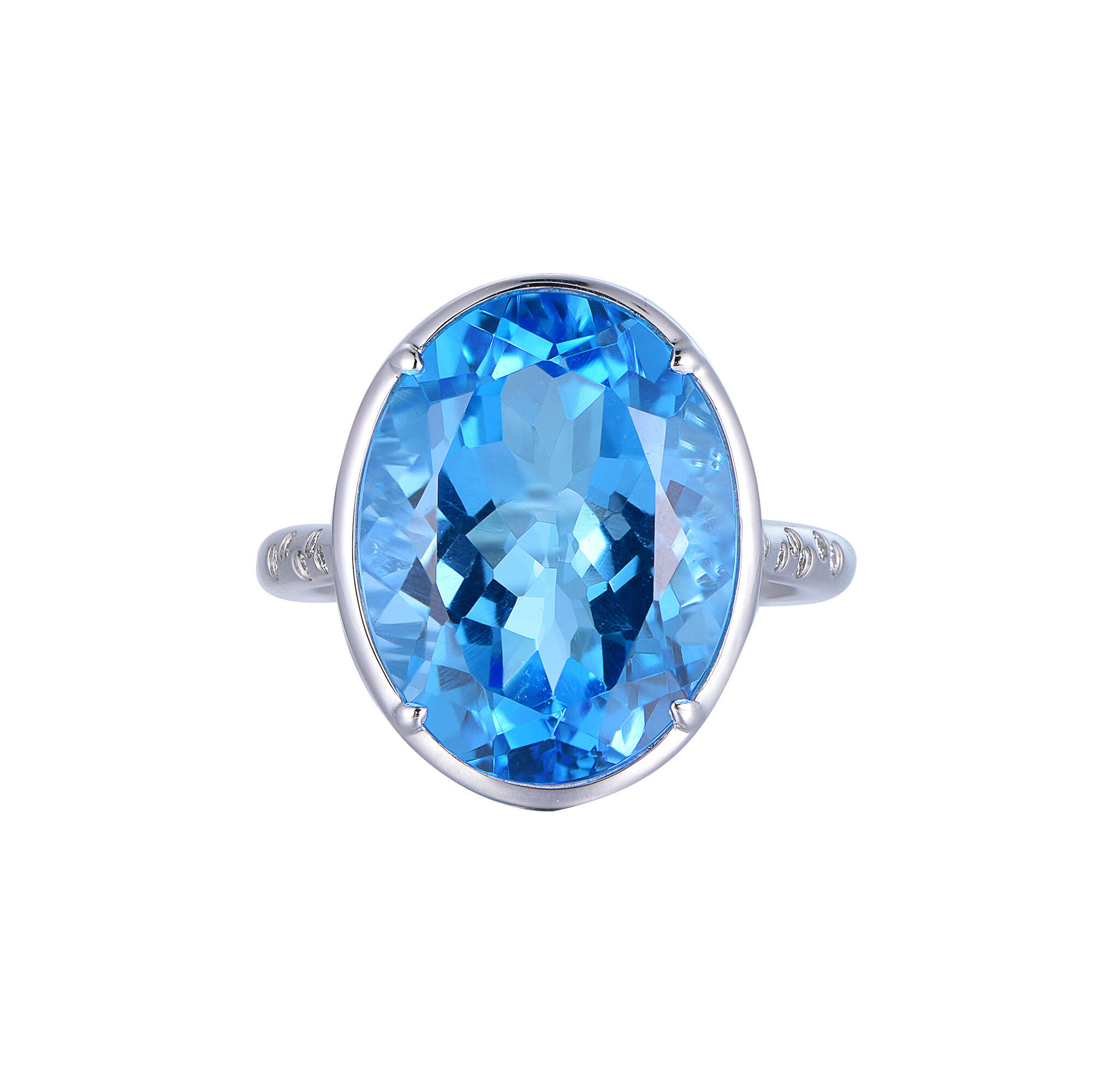 Oval Swiss Blue Topaz Ring in White Gold