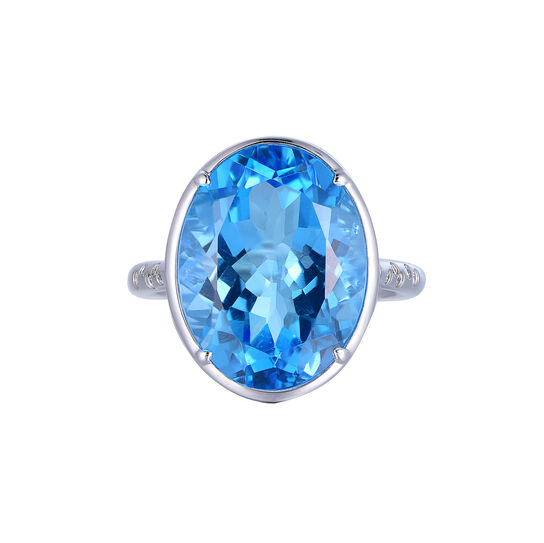 Oval Swiss Blue Topaz Ring in White Gold image number 0