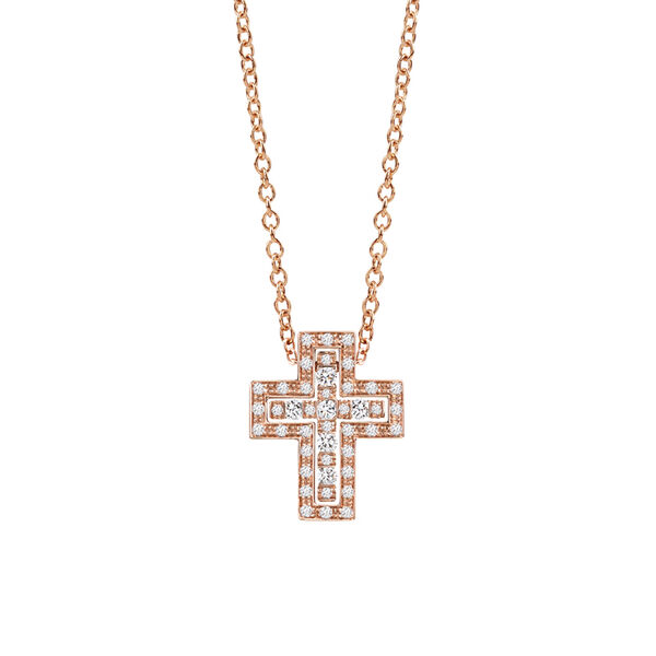 Pendentif croix Belle Époque en or rose et pavé de diamants