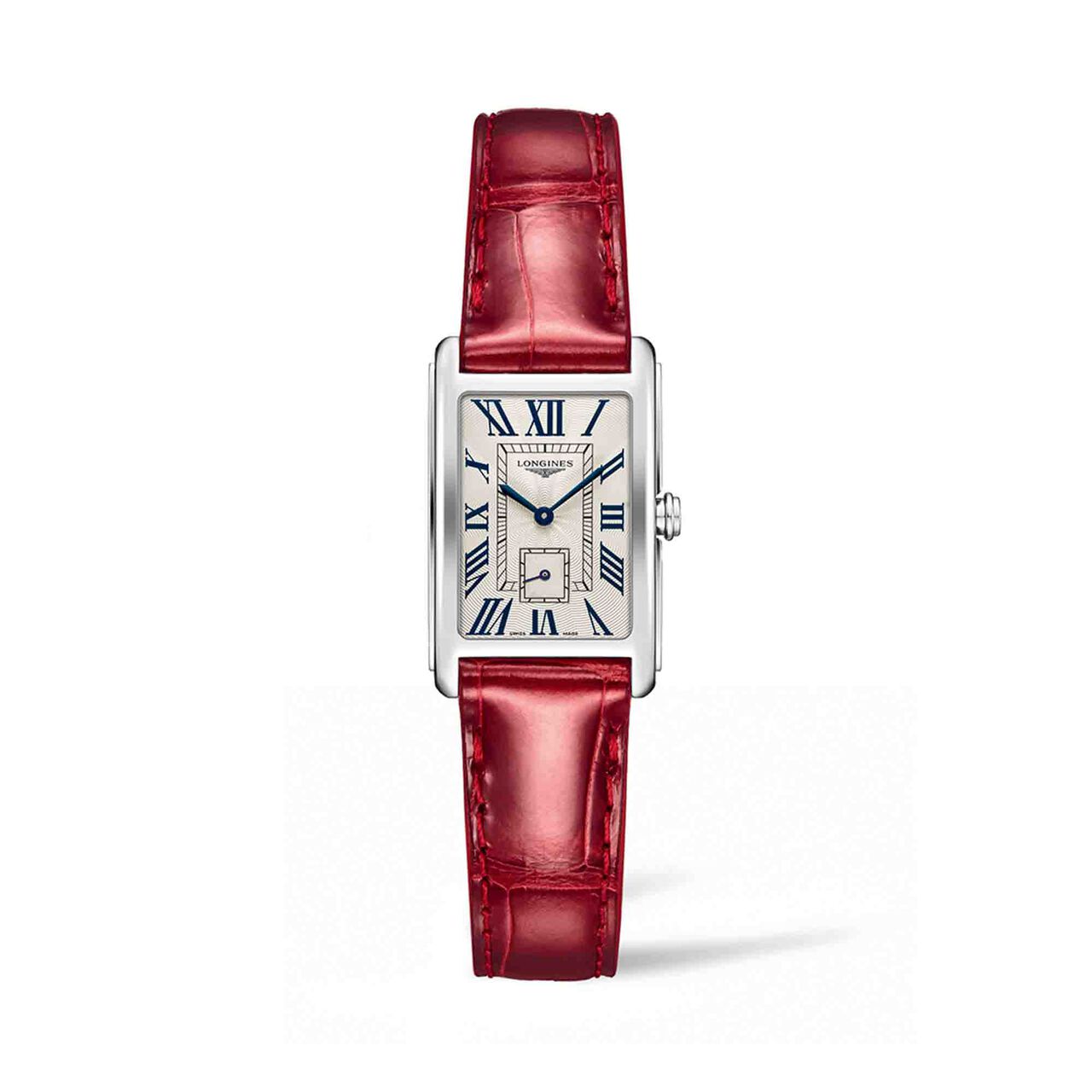 maison birks longines dolcevita stainless steel silver flinque dial red alligator strap l52554715 image number 0