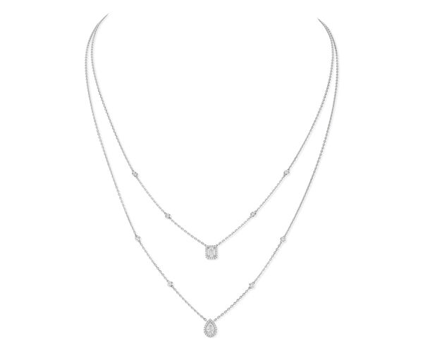 Collier 2 rangs My Twin en or blanc avec pav&eacute; de diamants
