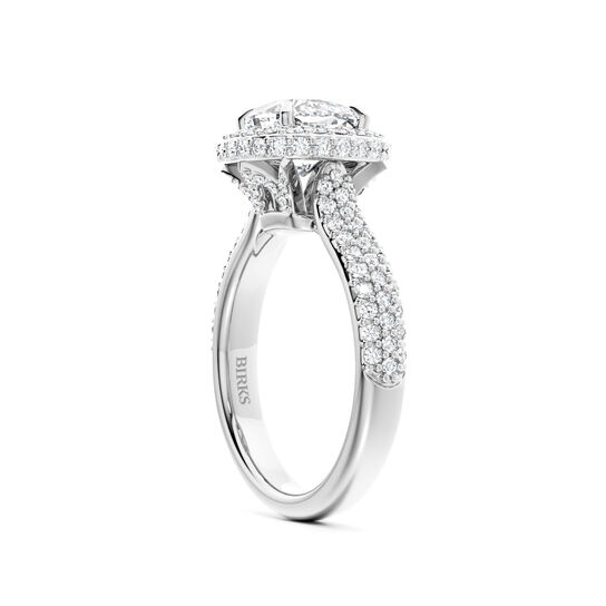 Birks Square Phillips Bague de fian&ccedil;ailles avec diamant coupe coussin &agrave; halo simple et bande pav&eacute;e image number 1