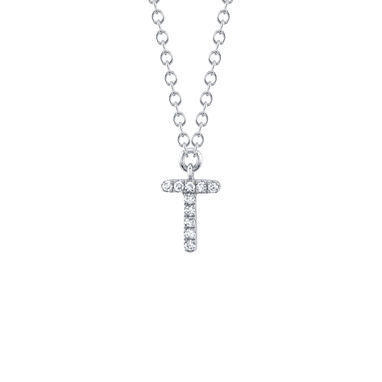 Shy Creation Initials White Gold  and Diamond Pavé Letter T Necklace SC55007903-T image number 0