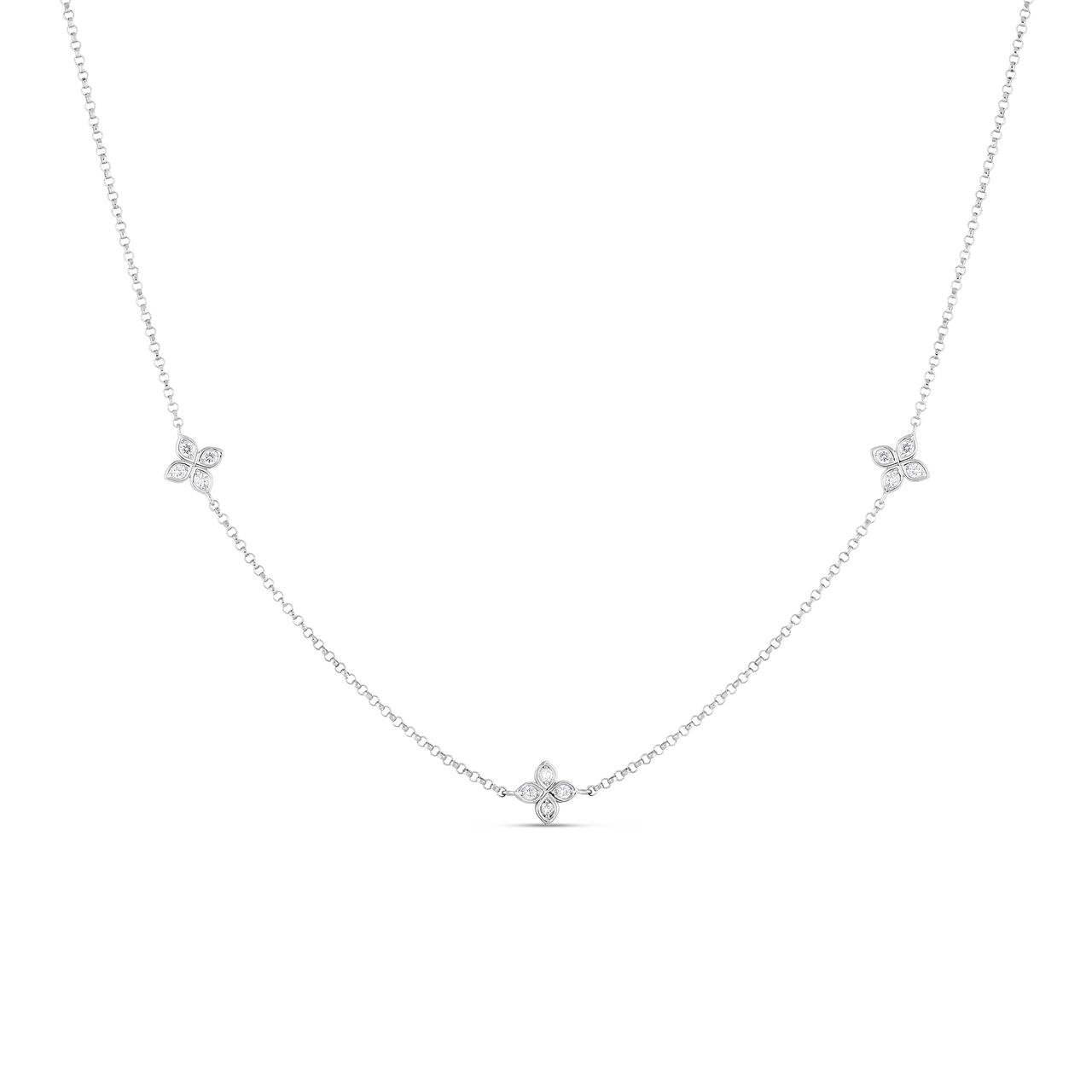 Roberto Coin Love In Verona White Gold and Diamond 3 Station Necklace image number 0
