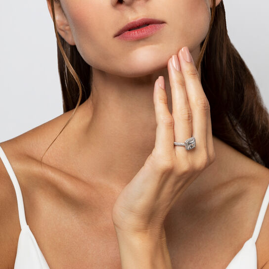 bijoux birks square phillips single halo princess cut diamond engagement ring with pave band on model image number 1