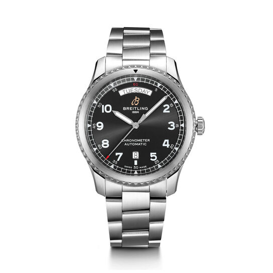 maison birks breitling aviator 8 automatic day date 41 steel black a45330101b1a1 image number 0