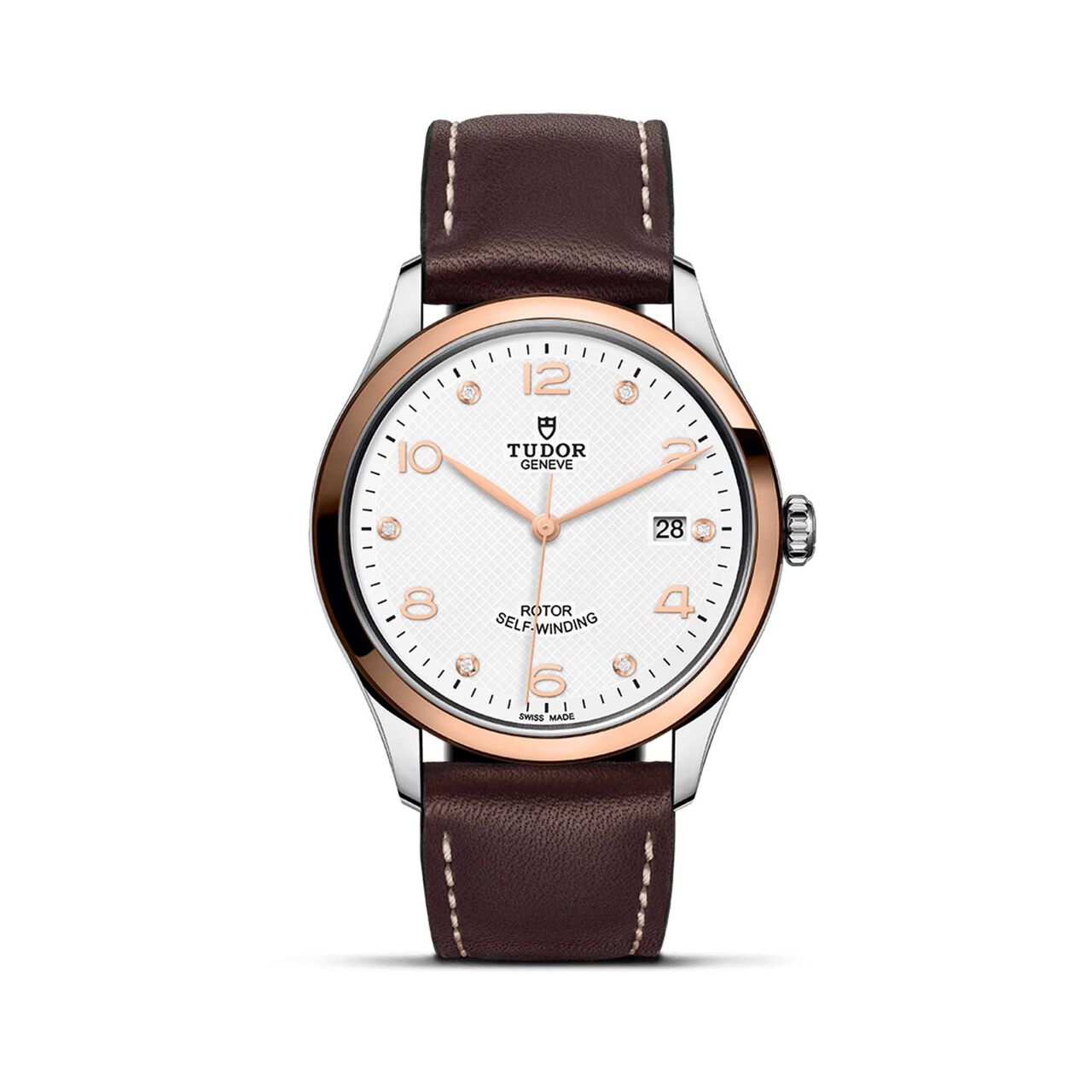 Tudor 1926 39Mm Steel Case White Diamond - Set Dial Brown Leather Strap Rose Gold Bezel image number 0