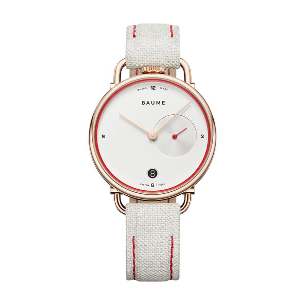 Baume 35 mm quartz en acier inoxydable et PVD rouge