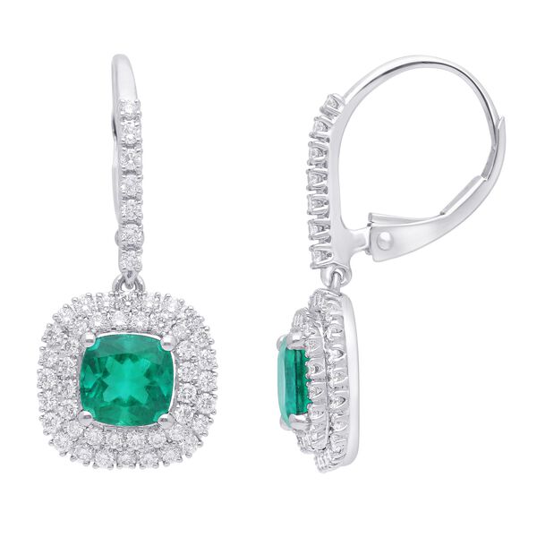 Cushion-Cut Emerald and Double Diamond Halo Earrings