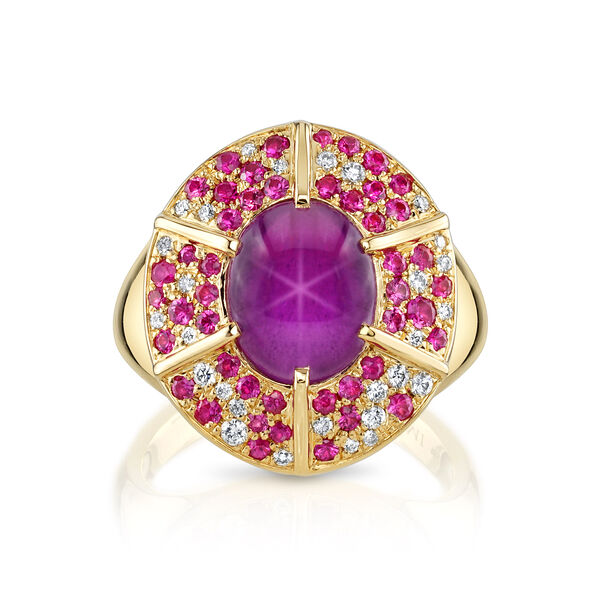 Oval Purplish-Pink Star Sapphires Diamond Ring