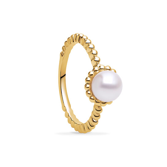 Birks Essentials Bague en or jaune avec perle d&rsquo;eau douce et billes d&rsquo;or image number 2