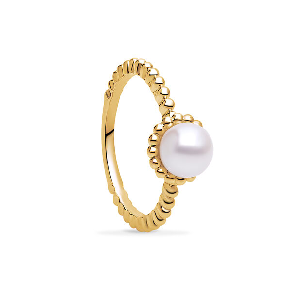 Yellow Gold Bead and Freshwater Pearl Ring