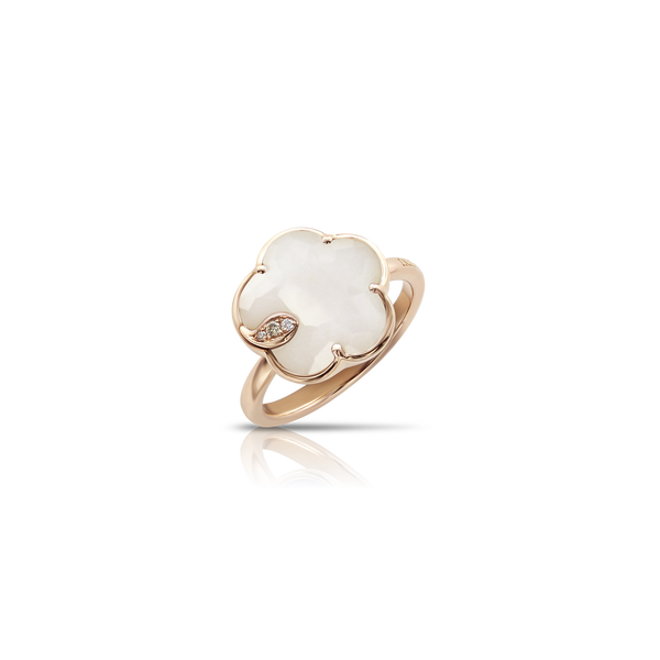Petit Joli Rose Gold, White Agate and Diamond Ring