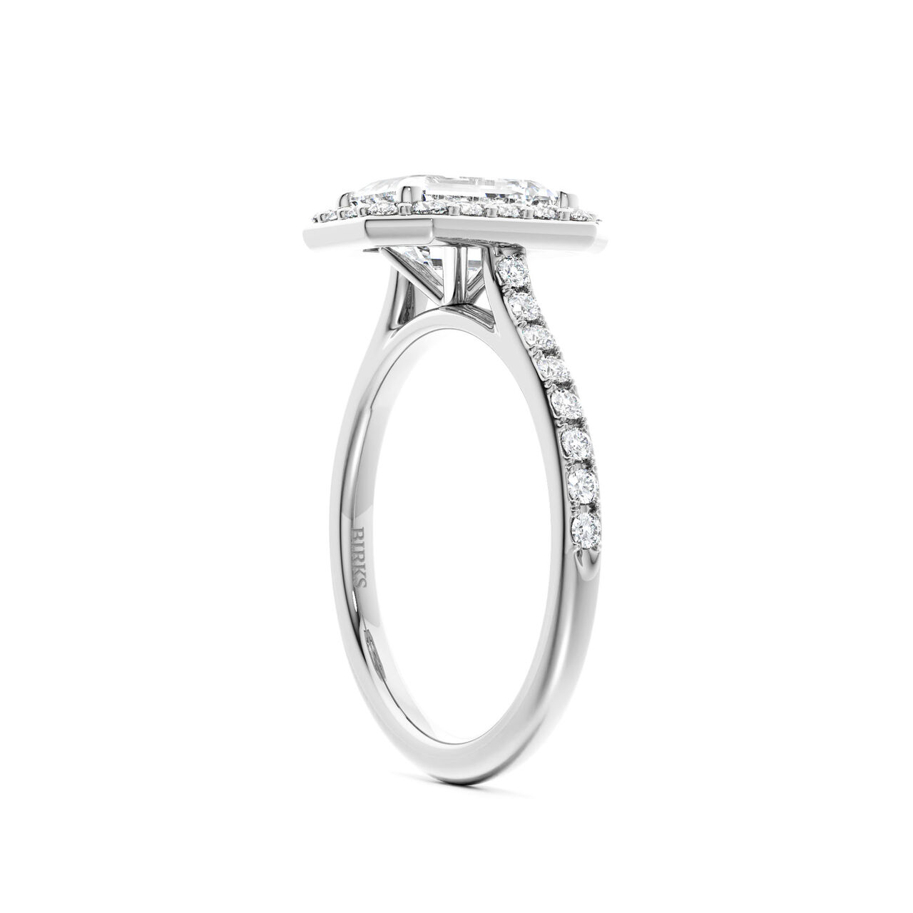 Birks Ros&eacute;e du Matin Emerald Cut Diamond Engagement Ring with Halo and Pav&eacute; Band image number 3