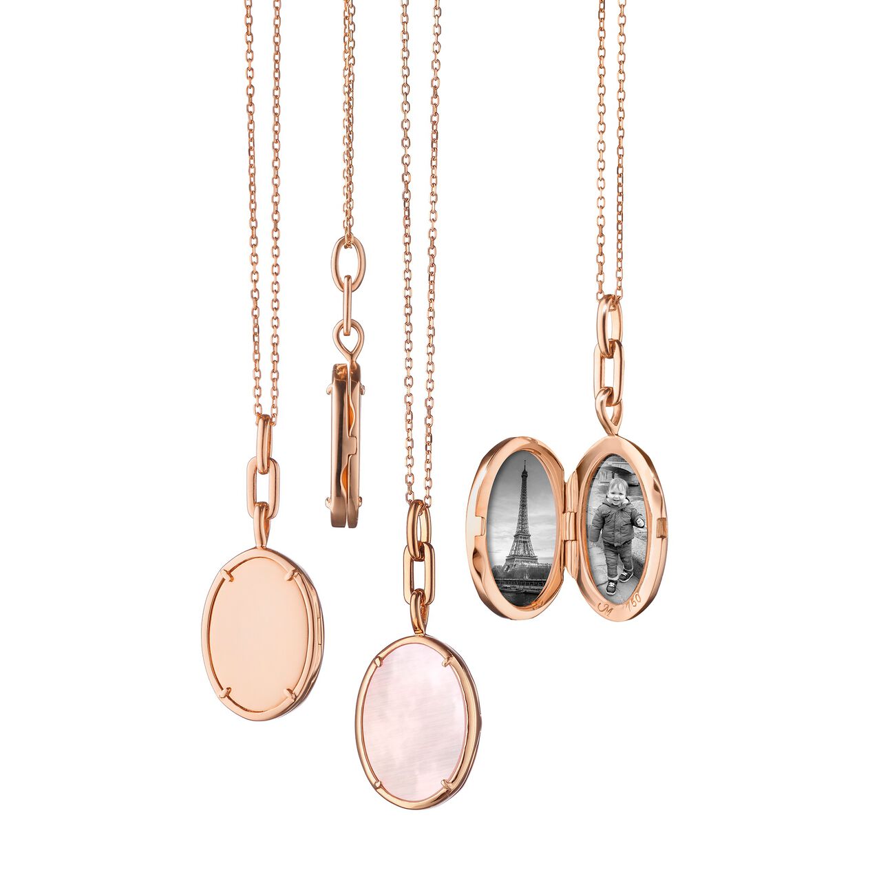 Monica Rich Kosann Slim Lockets Elle Rose Gold and Mother-of-Pearl Oval Pendant Open image number 2