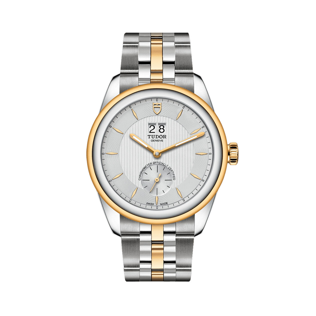 tudor glamour double date 42 mm steel & gold bezel and bracelet gold plated silver dial m57103 0001 image number 0