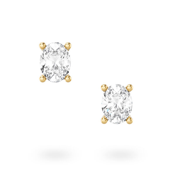 Boucles d'oreilles solitaires en diamant taille ovale en or jaune