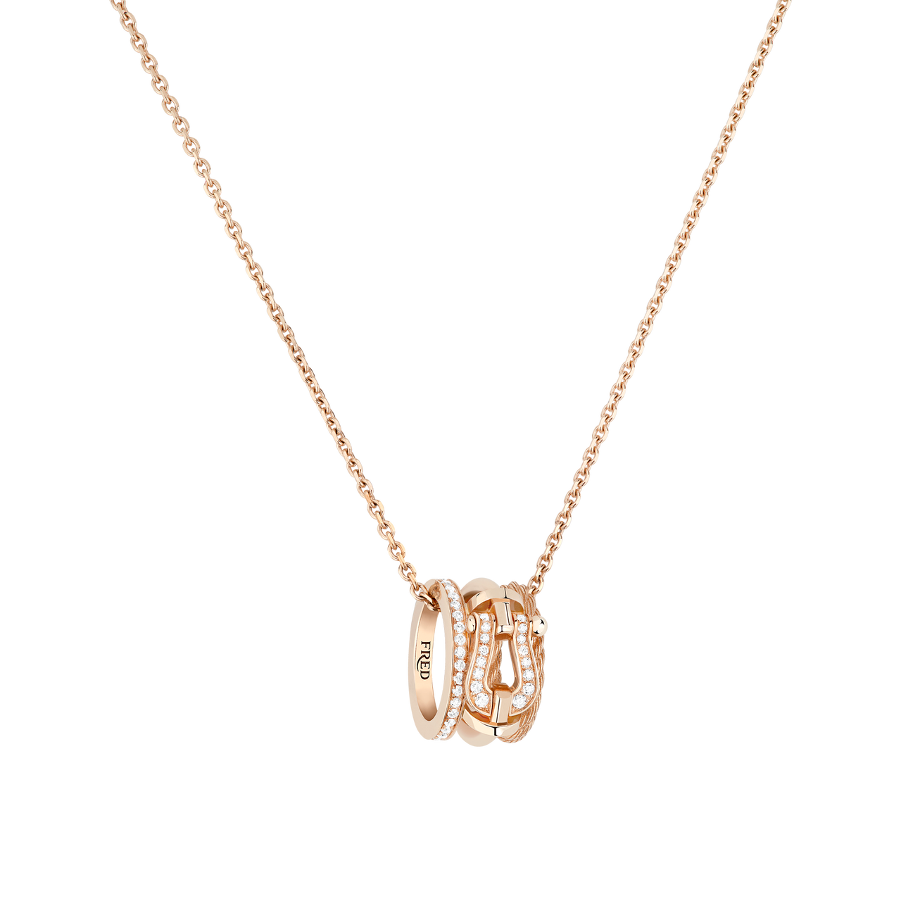 Close-up of Fred Force 10 Rise Small Rose Gold and Diamond Pav&eacute; Pendant image number 2
