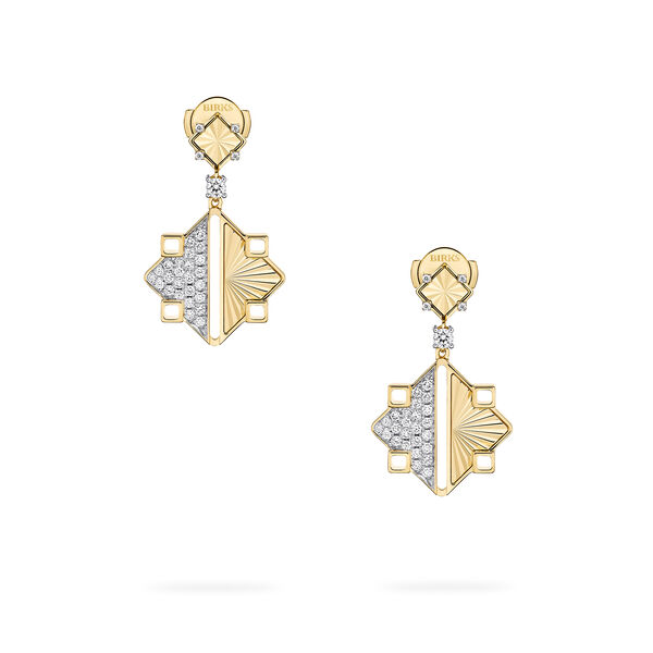Guilloché Yellow Gold and Diamond Drop Earrings