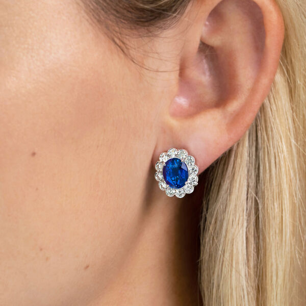 Oval Sapphires and Diamond Stud Earrings