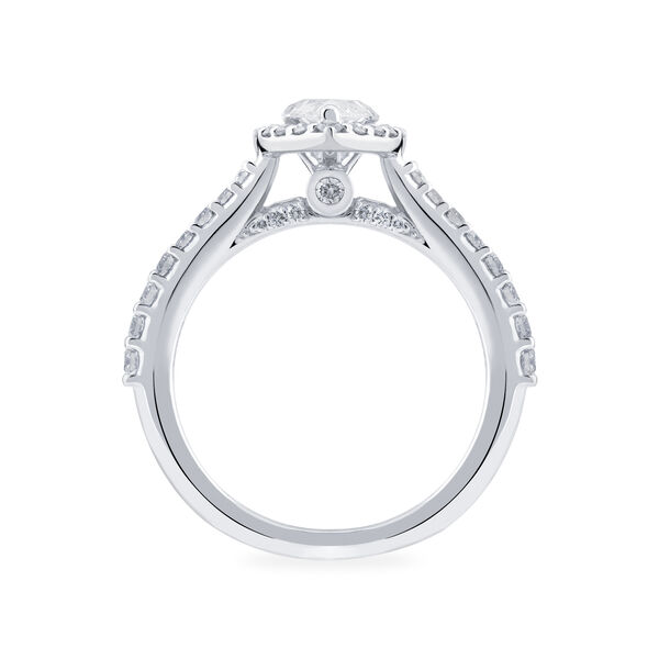 Pear Cut Diamond Engagement Ring With Single Halo And Diamond Band