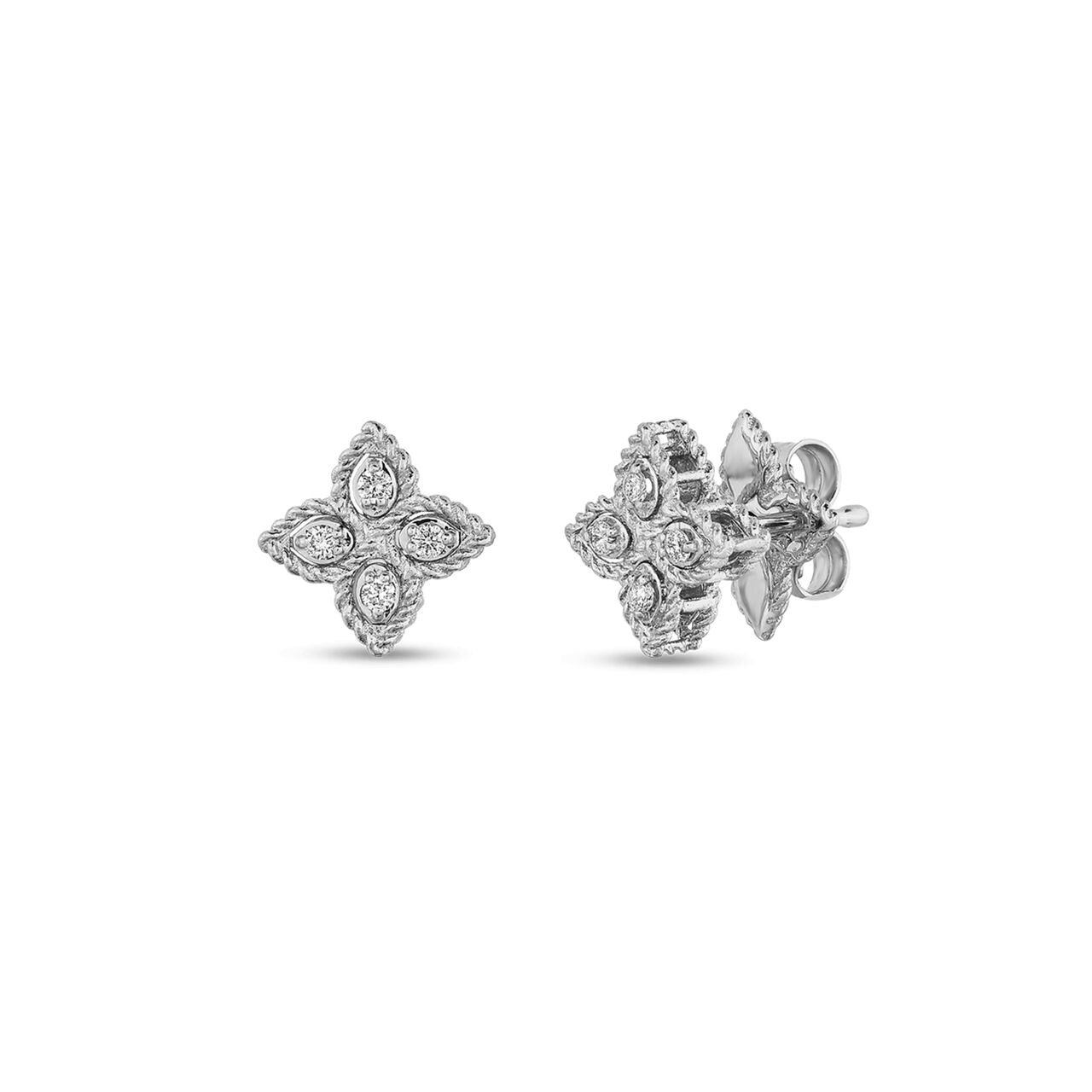 maison birks roberto coin princess flower small white gold diamond earrings image number 0