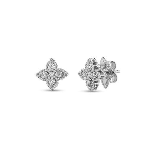 Boucles d'oreilles Princess Flower petites en or blanc ornées de diamants