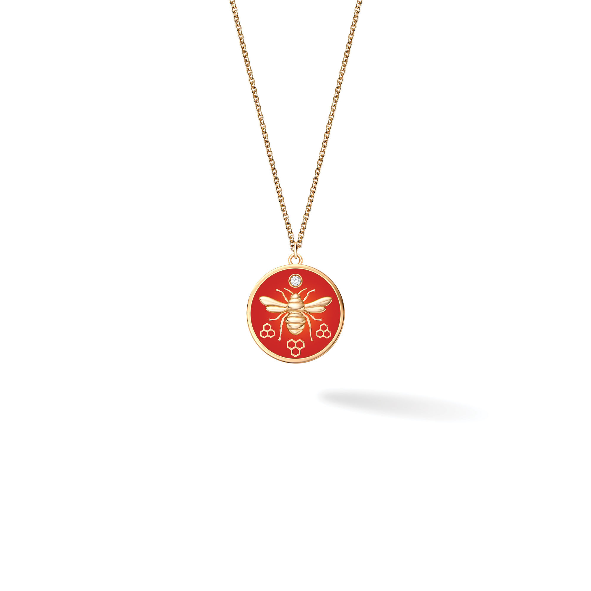Bijoux Birks Womens Birks Bee Chic Red Enamel and Diamond Round Medallion Necklace in 18k Yellow Gold, Size: Large