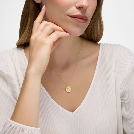 Capricorn Zodiac Sign Yellow Gold Pendant on model image number 1