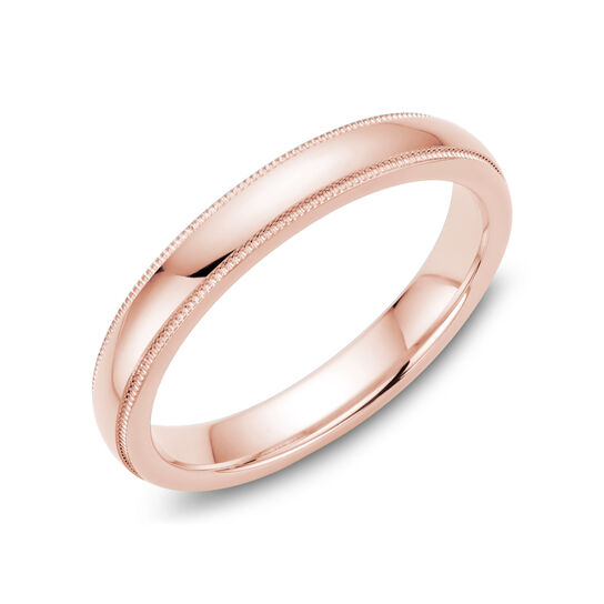 3 mm Milgrain Wedding Band Rose Gold Angle image number 1