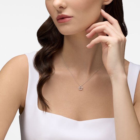 Birks Essentials Maple Leaf Diamond Pendant, White Gold on model image number 1