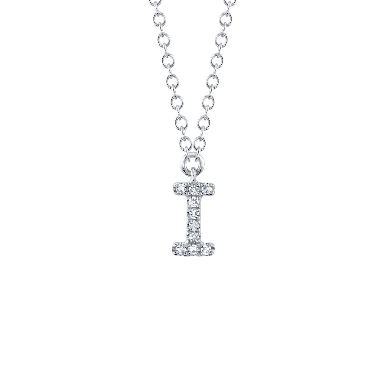 Collier initiale lettre I en or blanc avec pavé de diamants image number 0