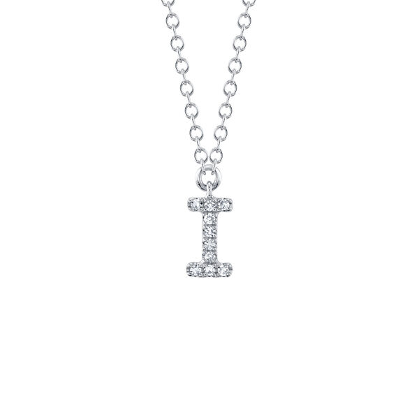 Initials White Gold and Diamond Pav&eacute; Letter I Necklace