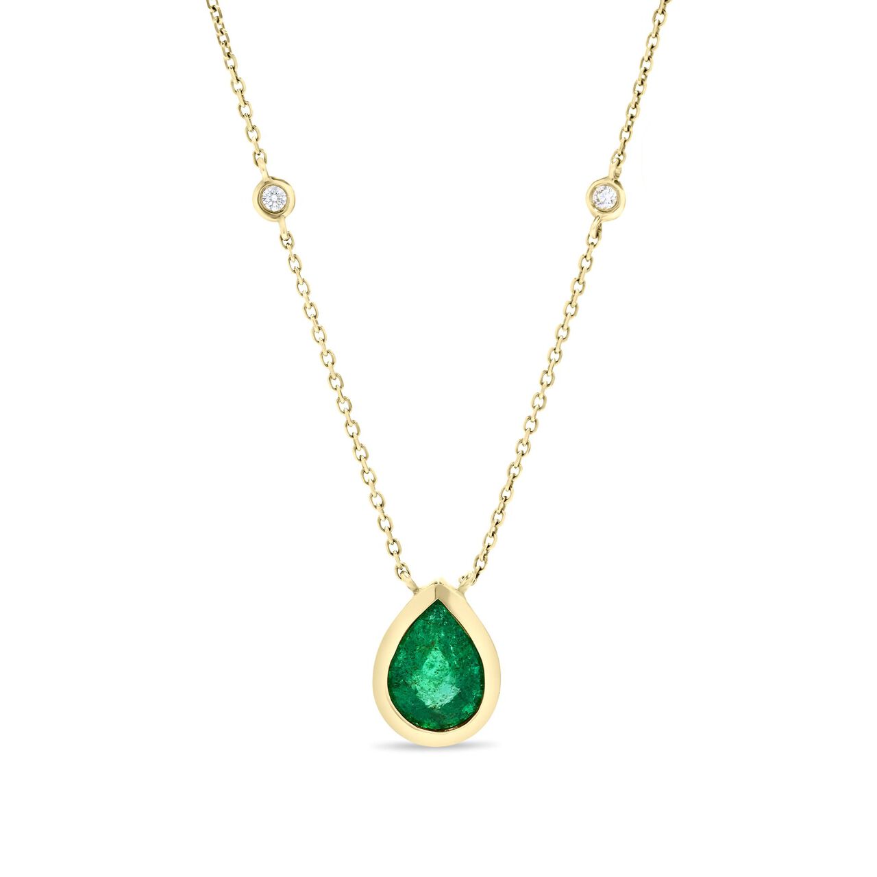 Maison Birks Salon Yellow Gold Bezel-Set Pear Cut Emerald and Diamond Station Pendant Front image number 0