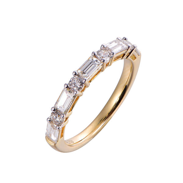 Yellow Gold Round and Baguette Diamond Ring