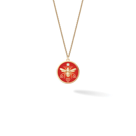 Bijoux Birks Bee Chic Large Red Enamel And Diamond Round Medallion Necklace In Yellow Gold image number 0