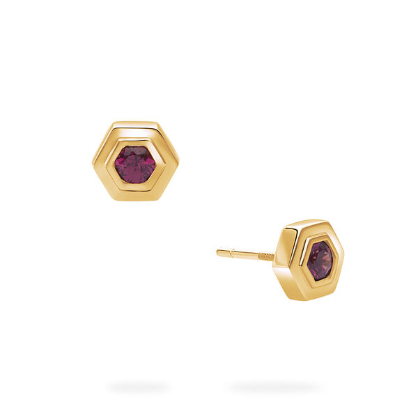 Yellow Gold Birthstone Earrings, Rhodolite