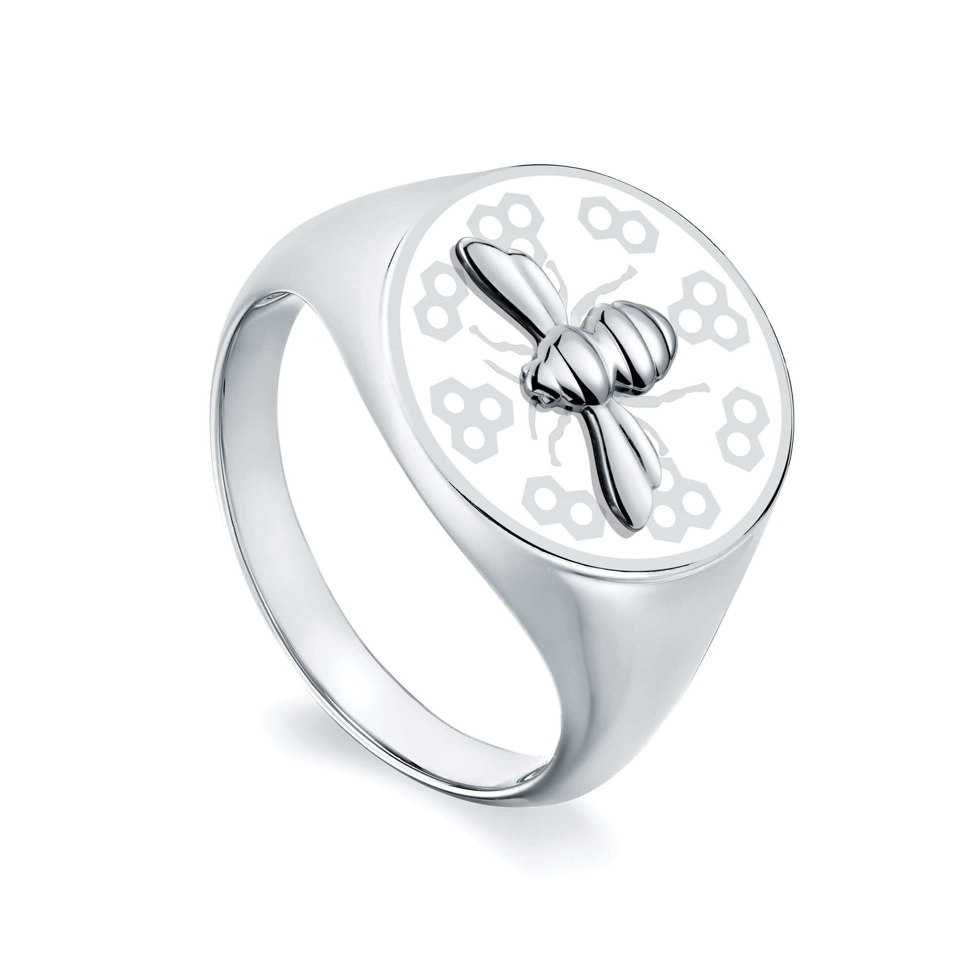 Birks Bee Chic Round Bee White Enamel and Sterling Silver Ring