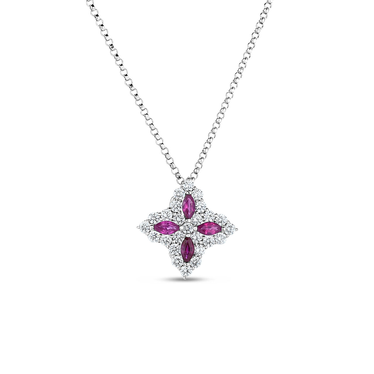 Pendentif Princess Flower en or blanc rubis et diamants moyen modèle image number 0