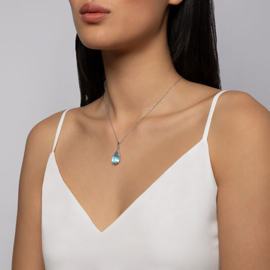 Birks Muse Teardrop Blue Topaz Pendant on model image number 1