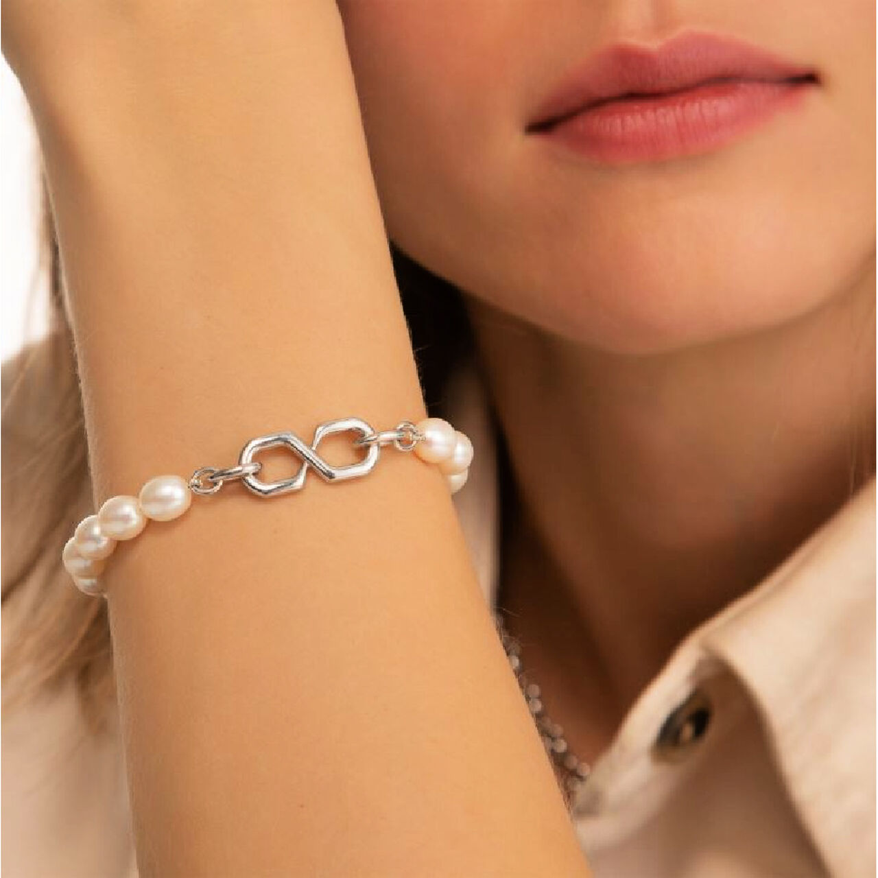 Infinite & Boundless The Symbol Pearl and Silver Bracelet image number 1